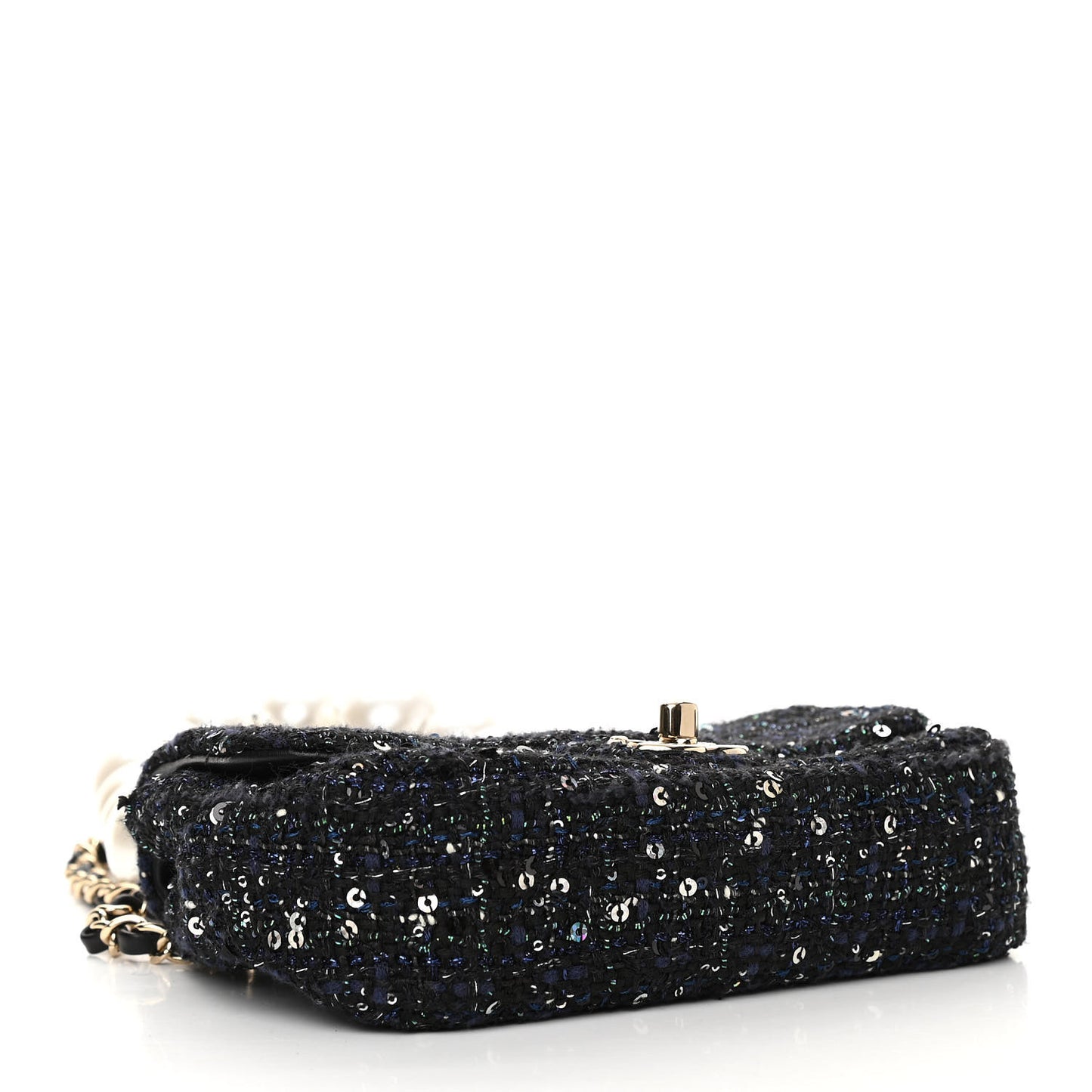 Tweed Mini Pearl Handle Flap Black Ecru