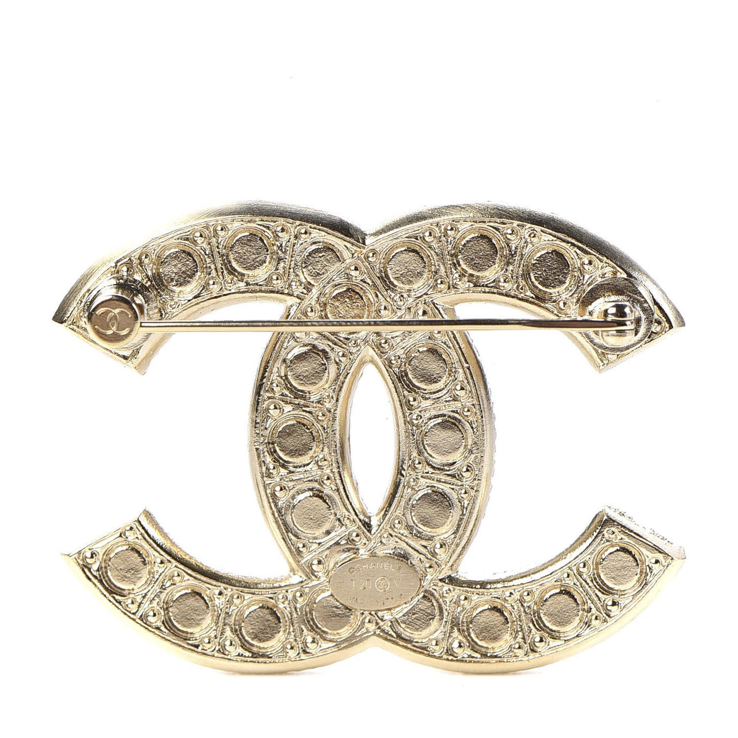 Pearl Crystal CC Brooch Gold