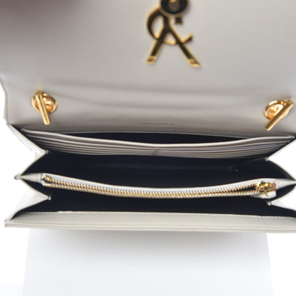 Saint Laurent Lambskin Matelasse Monogram Vicky Chain Wallet Off White 7 of 11
