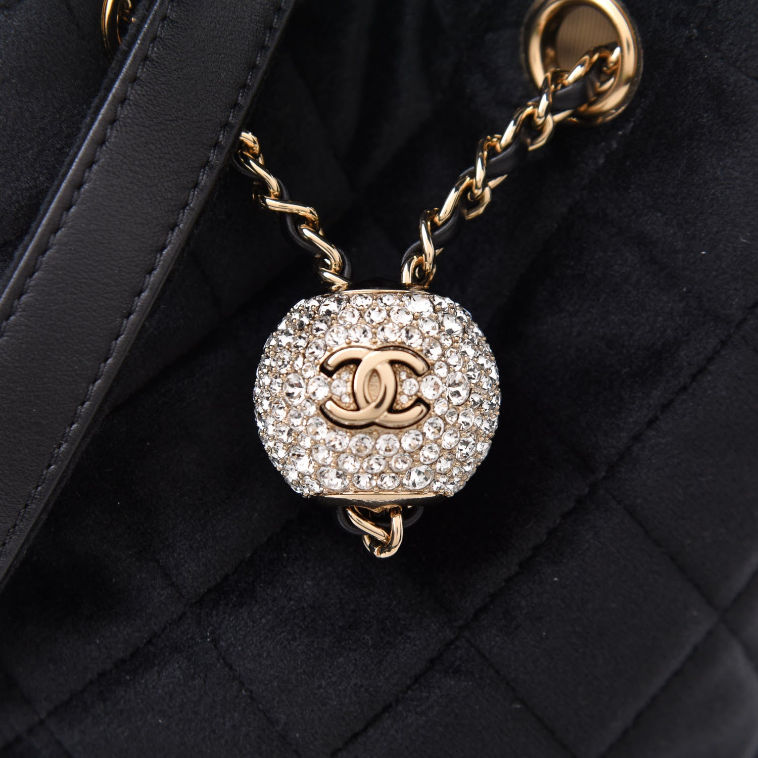 Chanel Velvet Quilted Pearl Crush Drawstring Bag Black 7 of 10
