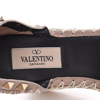 Valentino Garavani Grained Calfskin Rockstud Ankle Strap Espadrille 15/105mm Wedge Sandals 36 Poudre Natural 7 of 9