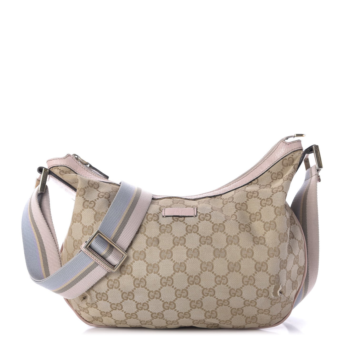 Monogram Web Medium Half Moon Hobo Blue Pink