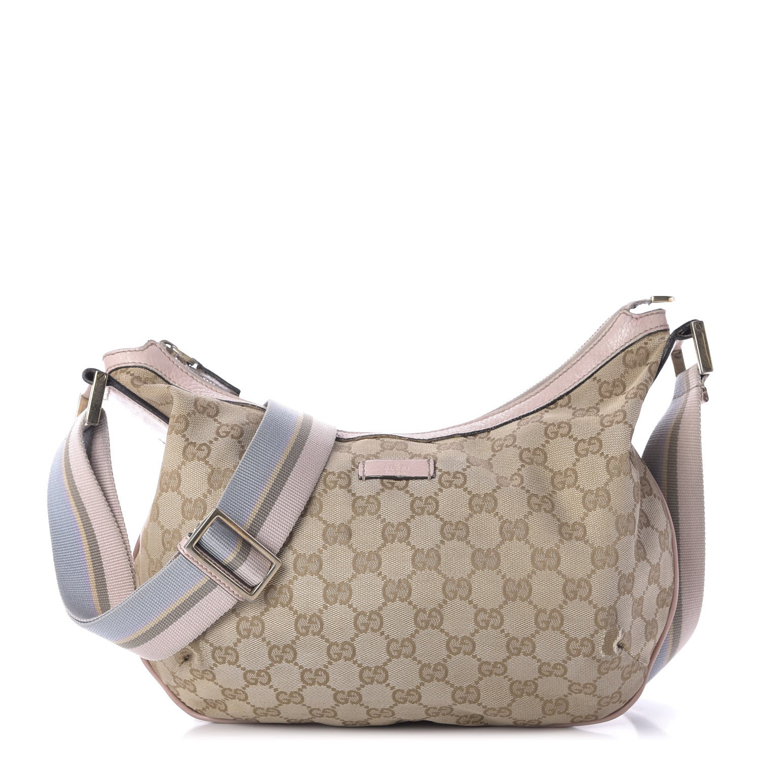 Gucci Monogram Web Medium Half Moon Hobo Blue Pink 1 of 17