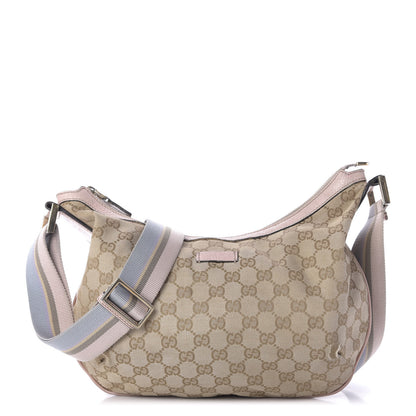 Gucci Monogram Web Medium Half Moon Hobo Blue Pink 1 of 17