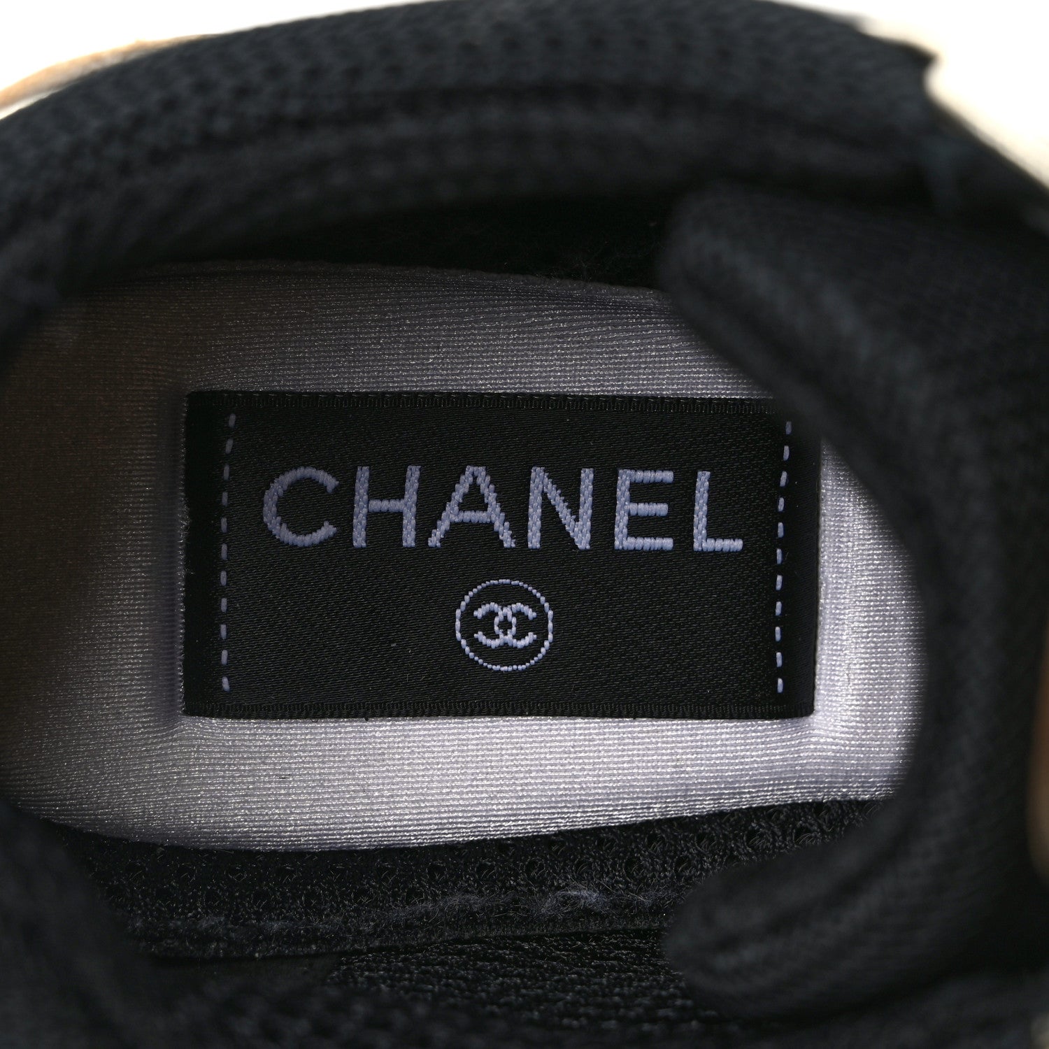 Chanel Calfskin Fabric Womens CC Sneakers 37 Black White Silver 7 of 8