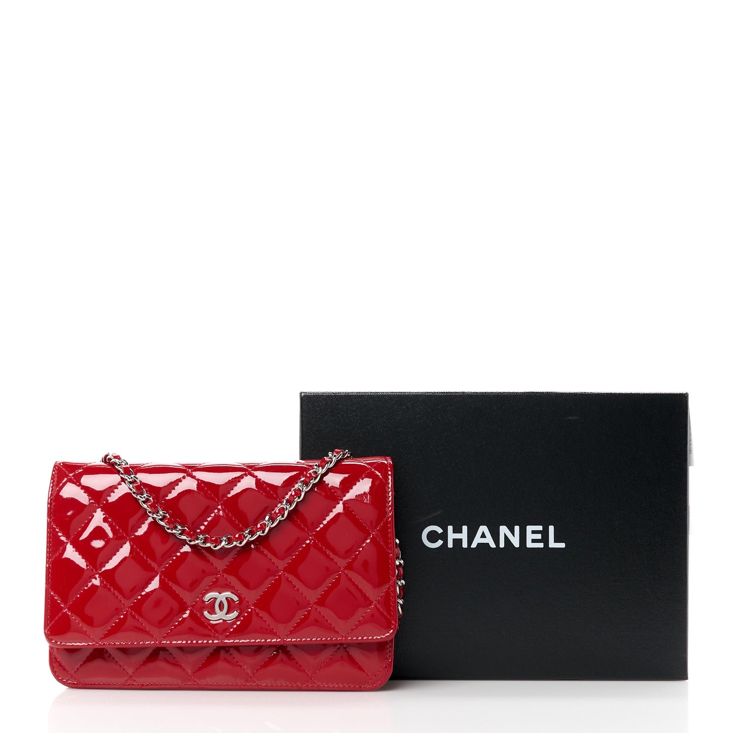 Patent Quilted Wallet On Chain WOC Red
