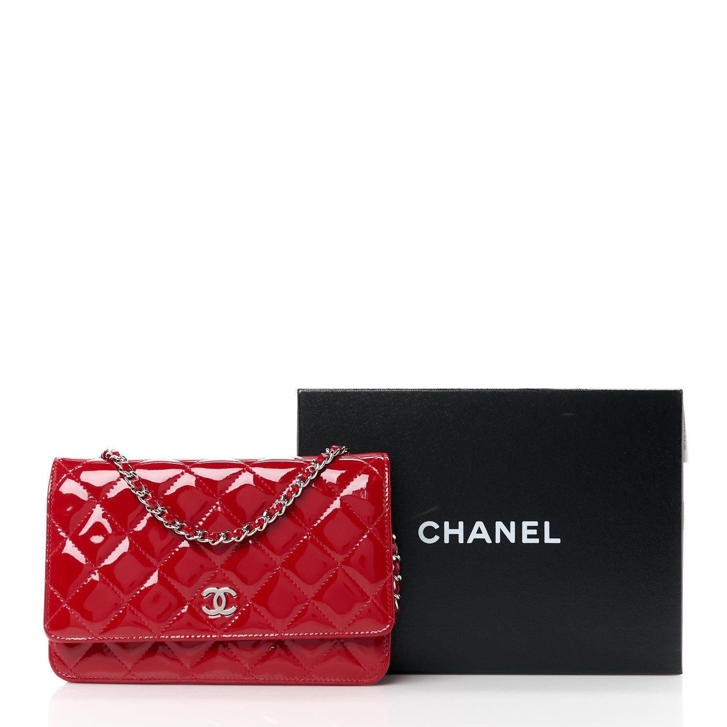 Chanel Patent Quilted Wallet On Chain WOC Red 12 of 12