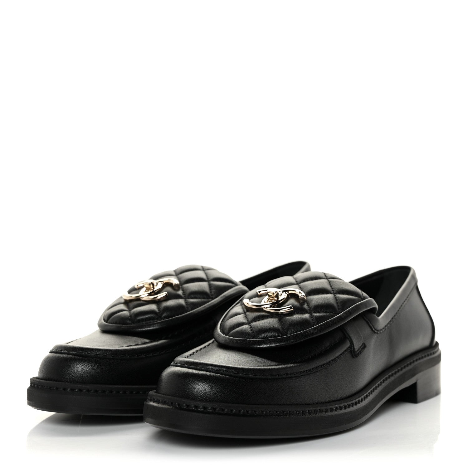 Chanel Lambskin Quilted CC Turnlock Loafers 38.5 Black 3 of 9