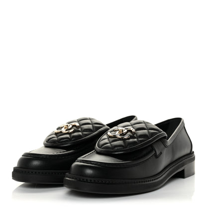 Chanel Lambskin Quilted CC Turnlock Loafers 38.5 Black 3 of 9