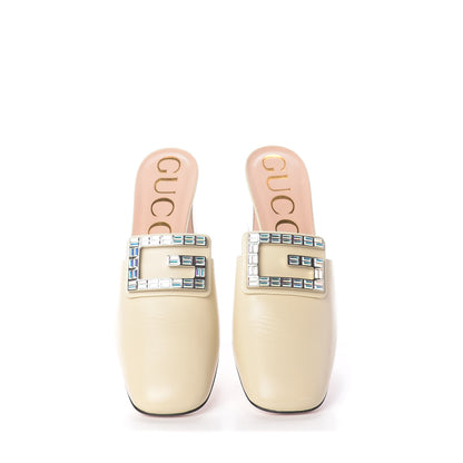 Gucci Malaga Kid Crystal Square G Madelyn Mules 40.5 Vintage White 5 of 11
