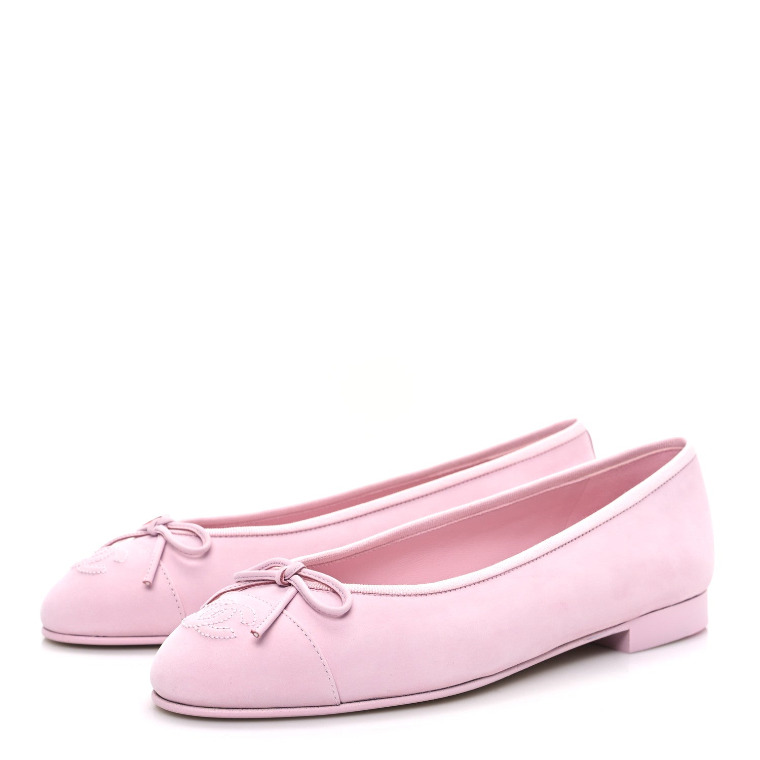 Chanel Suede Calfskin Cap Toe CC Ballerina Flats 38 Light Pink 3 of 9