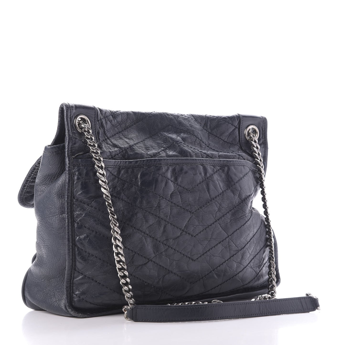 Crinkled Calfskin Matelasse Monogram Large Niki Chain Satchel Deep Marine