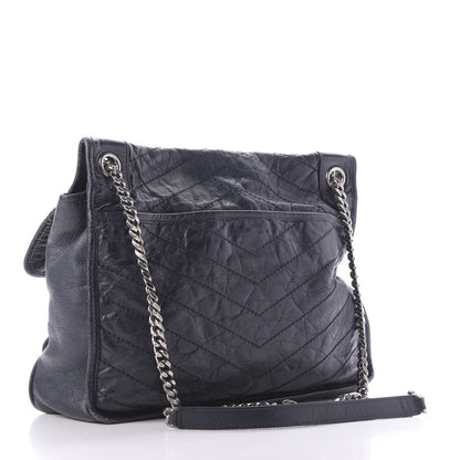 Saint Laurent Crinkled Calfskin Matelasse Monogram Large Niki Chain Satchel Deep Marine 3 of 12