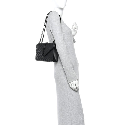 Saint Laurent Grain De Poudre Textured Mixed Matelasse Triquilt Medium Monogram Monochrome Satchel Black 2 of 13