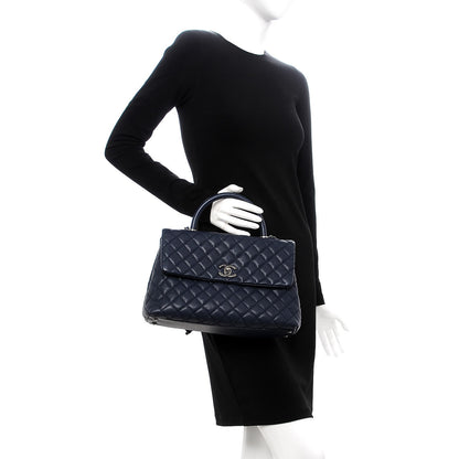 Chanel Caviar Quilted Medium Coco Handle Flap Navy Blue 3 of 11