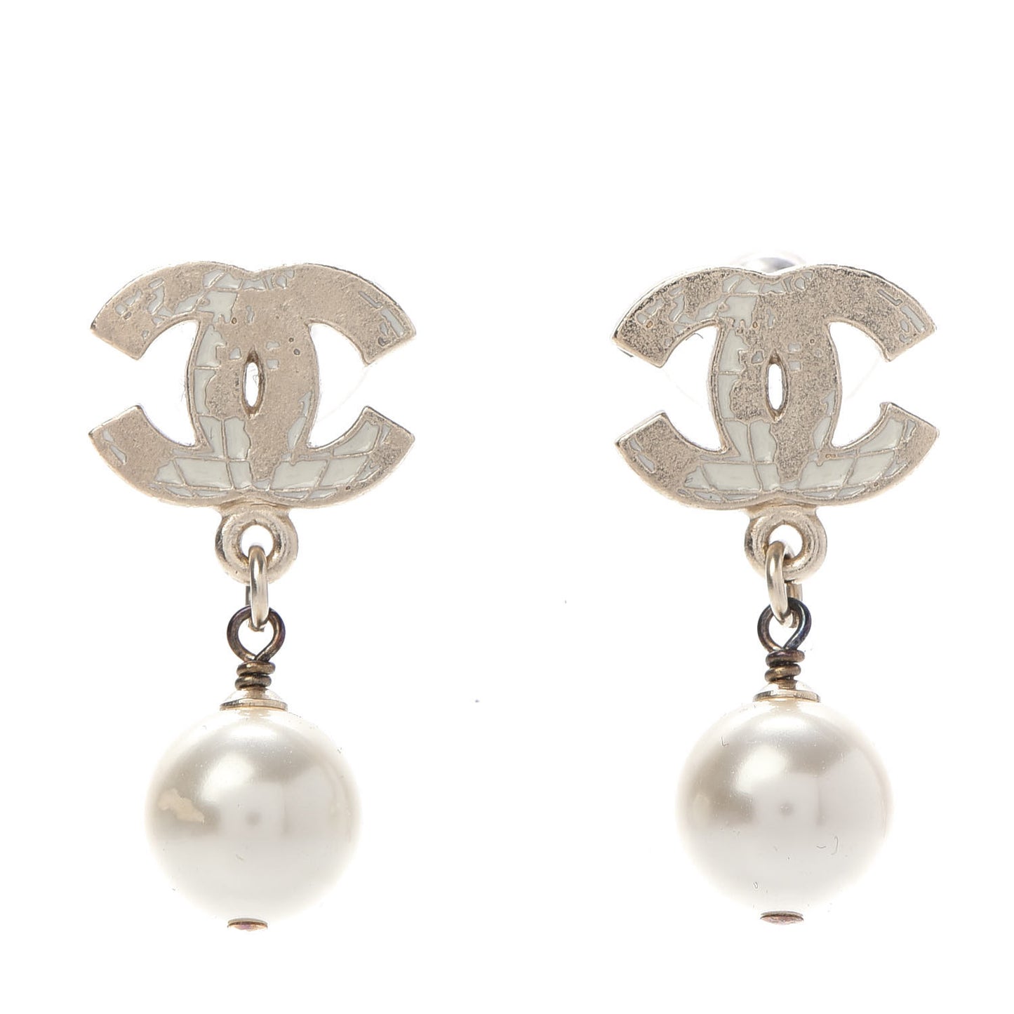 Pearl Enamel World CC Drop Earrings Gold Ivory