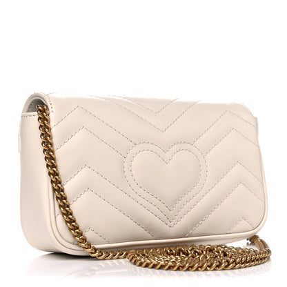 Gucci Calfskin Matelasse Super Mini GG Marmont Shoulder Bag White 3 of 10