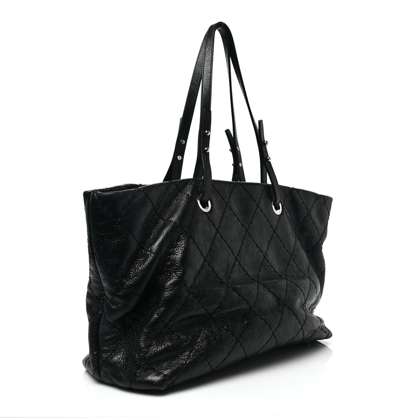 Glazed Calfskin Large On The Road Tote Black