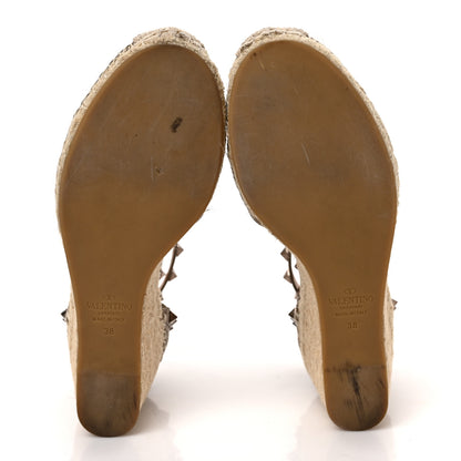 Valentino Garavani Metallic Grained Calfskin Rockstud Ankle Wrap Espadrille Wedges 38 Skin 5 of 9