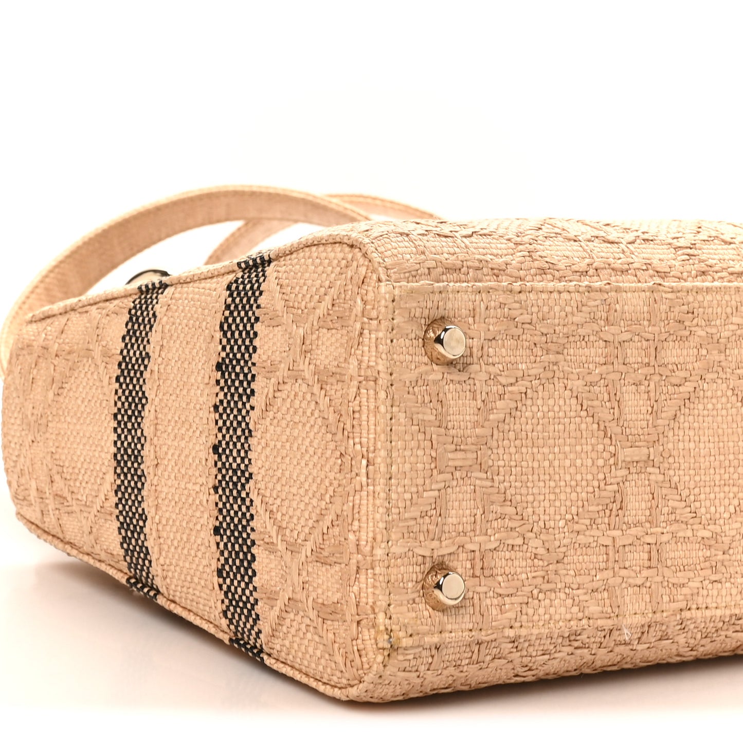 Raffia Woven Cannage Embroidered Medium Lady D-Lite Natural Black