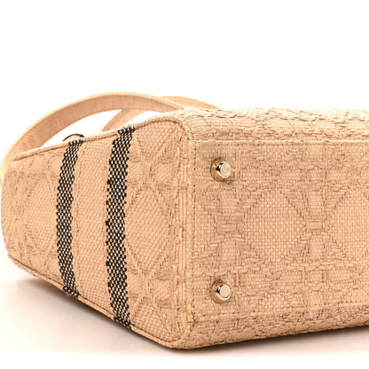 Christian Dior Raffia Woven Cannage Embroidered Medium Lady D-Lite Natural Black 9 of 10