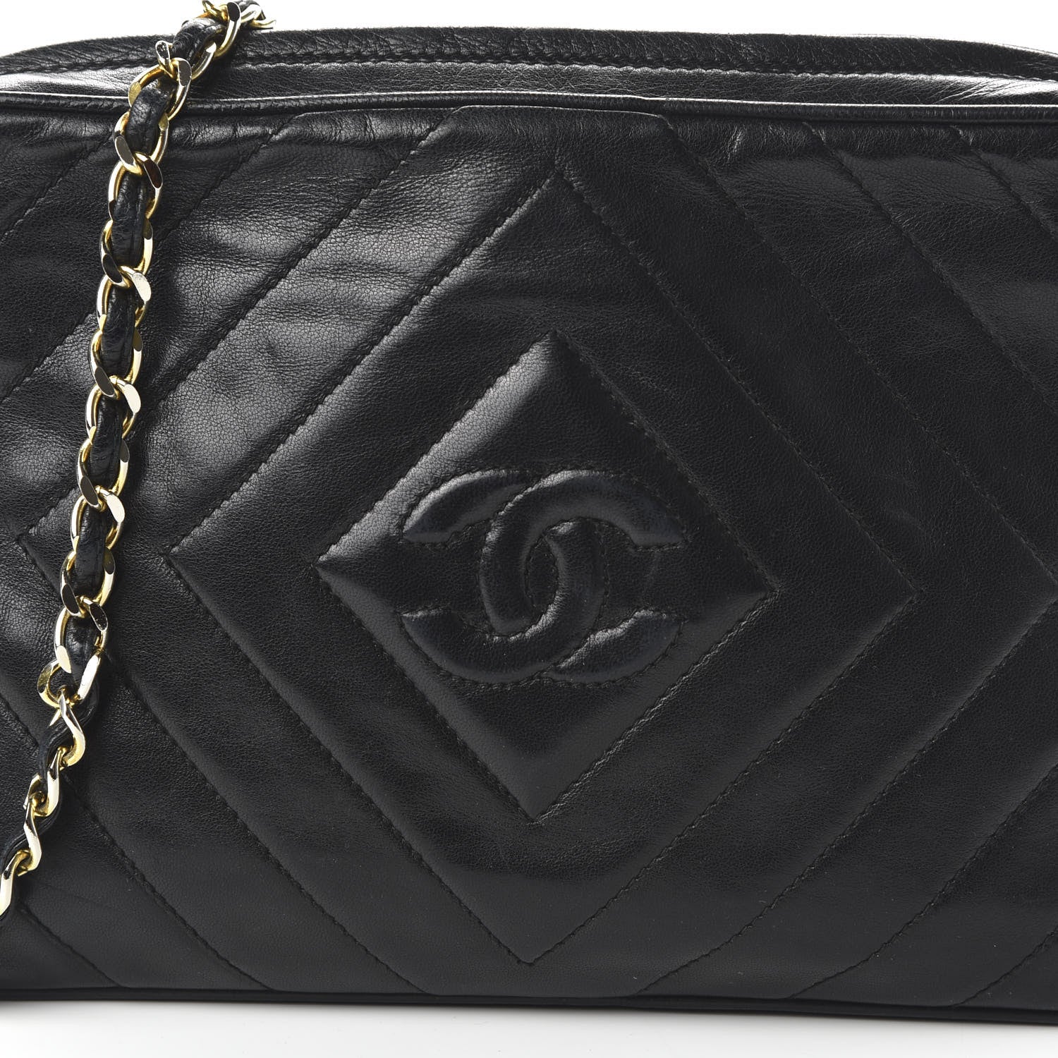 Chanel Lambskin Chevron Quilted Camera Case Black 10 of 10