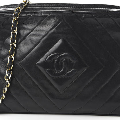 Chanel Lambskin Chevron Quilted Camera Case Black 10 of 10
