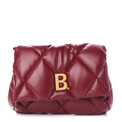 Balenciaga Nappa Calfskin Quilted Touch B Puffy Clutch Dark Red 1 of 10