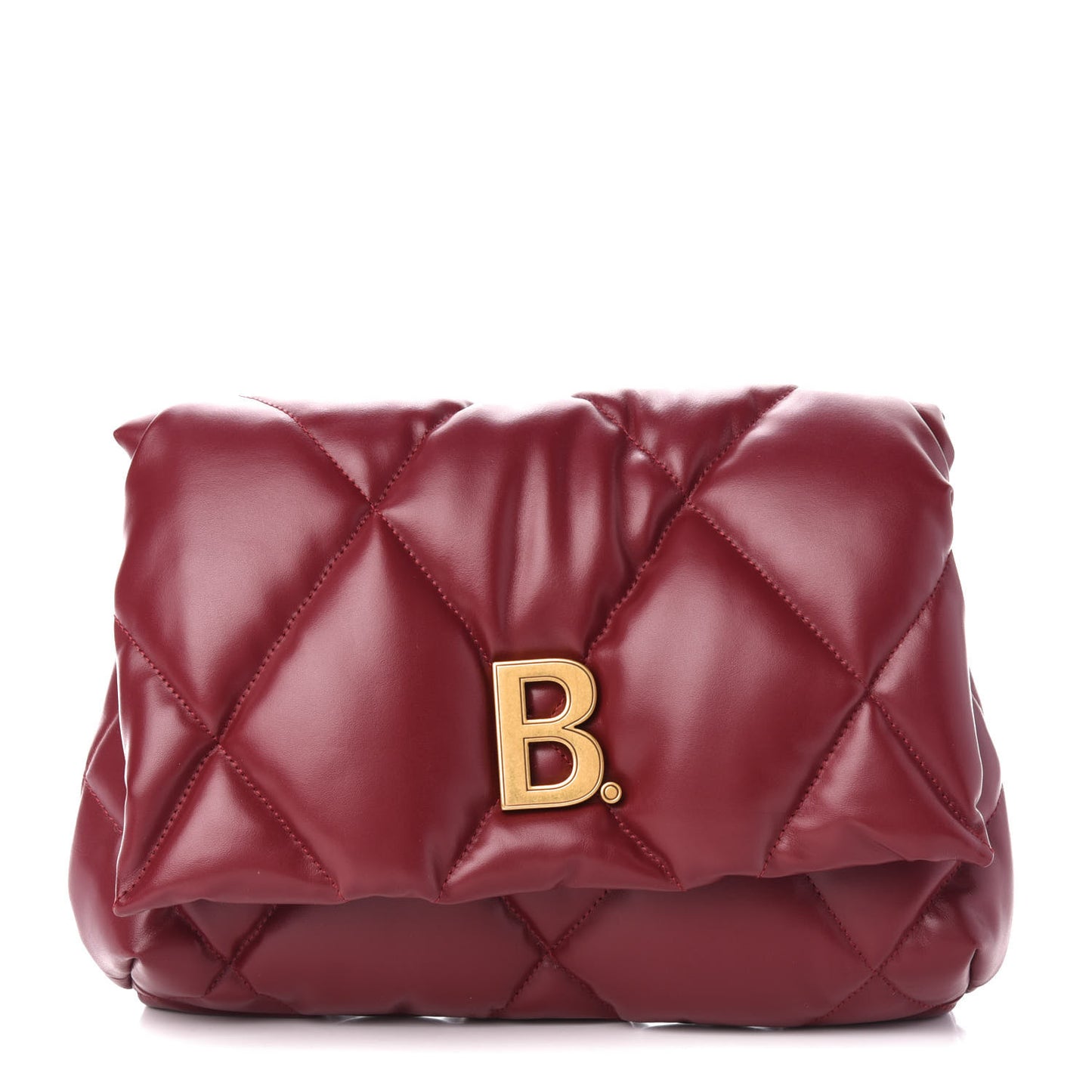 Nappa Calfskin Quilted Touch B Puffy Clutch Dark Red
