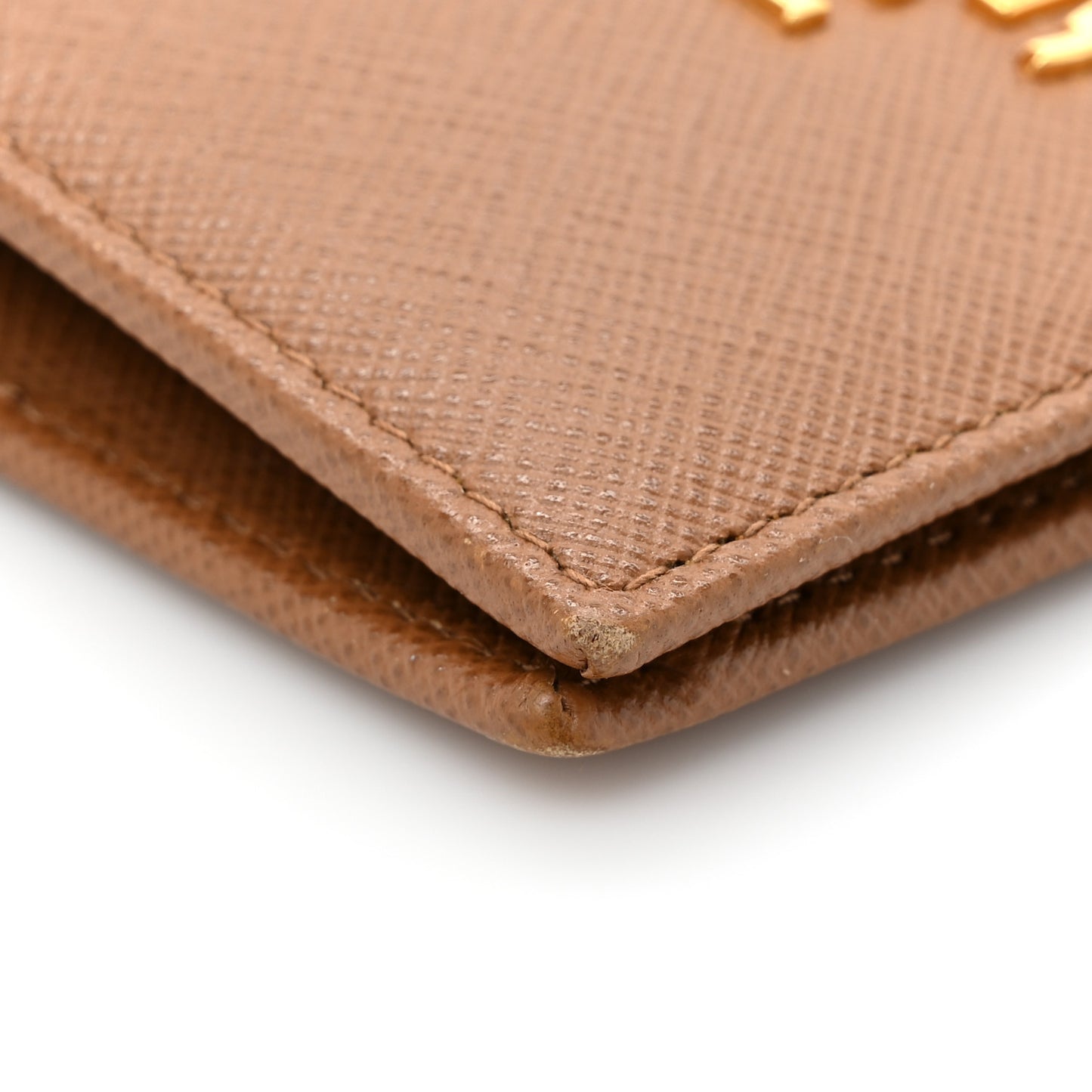 Saffiano Metal Compact Snap Bi-Fold Wallet Caramel