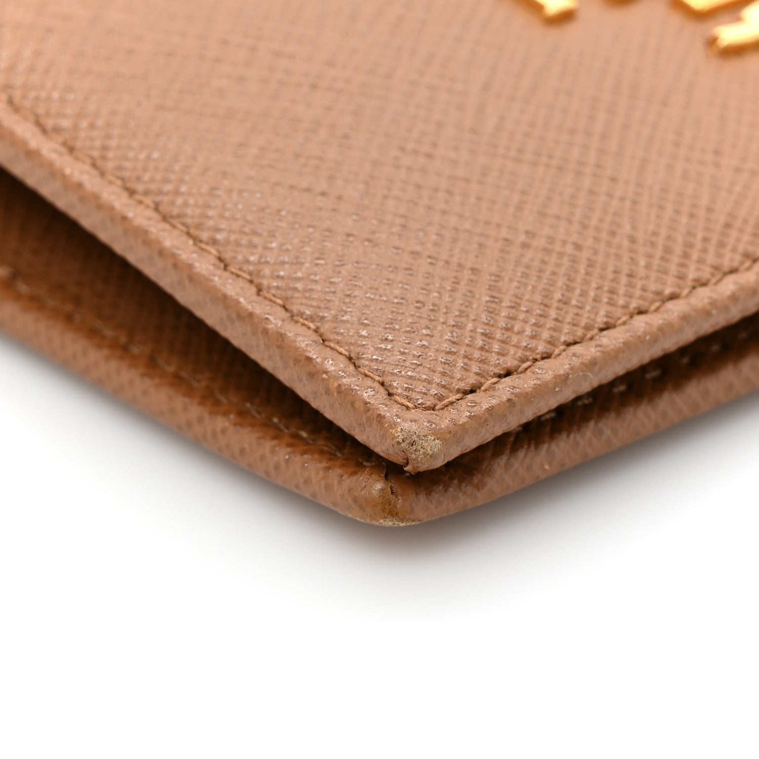 Prada Saffiano Metal Compact Snap Bi-Fold Wallet Caramel 8 of 9