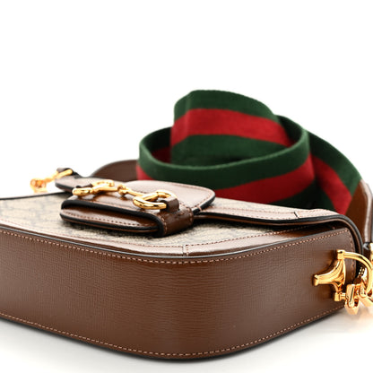 Gucci GG Supreme Monogram Azalea Calfskin Web Mini Horsebit 1955 Shoulder Bag Beige Ebony Brown Sugar 10 of 11