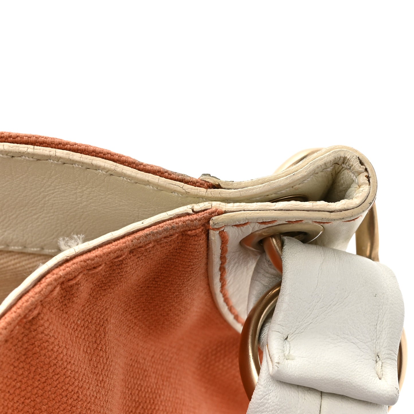 Lambskin Canvas CC Olsen Chain Small Shoulder Bag White Orange