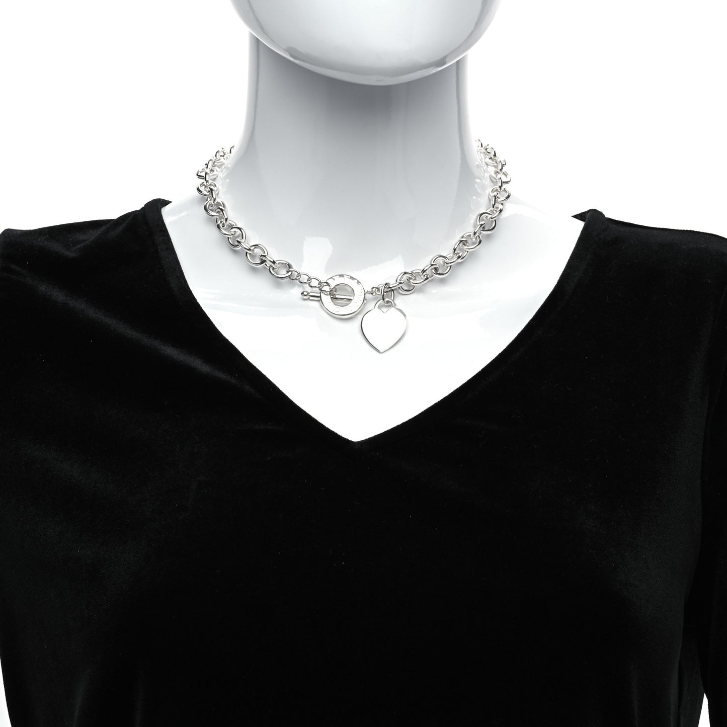 Sterling Silver Heart Tag Toggle Necklace