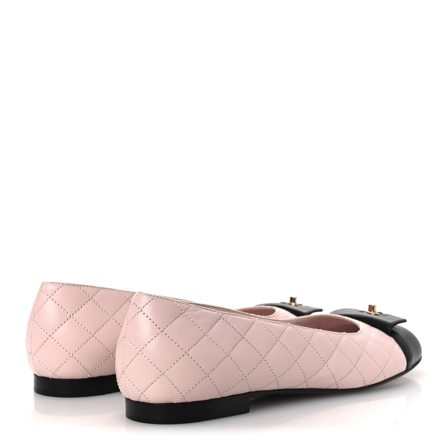Calfskin Lambskin Quilted CC Ballerina Flats 39 Light Pink Black
