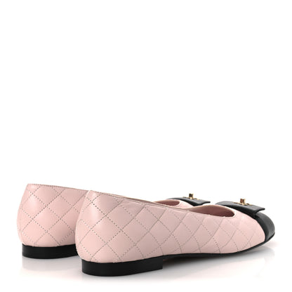 Chanel Calfskin Lambskin Quilted CC Ballerina Flats 39 Light Pink Black 5 of 13
