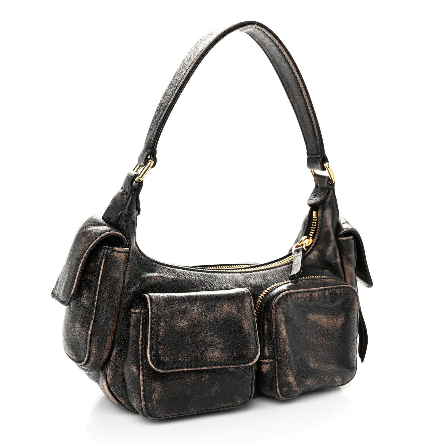 Miu Miu Distressed Nappa Pocket Bag Sand Coffee 3 of 10