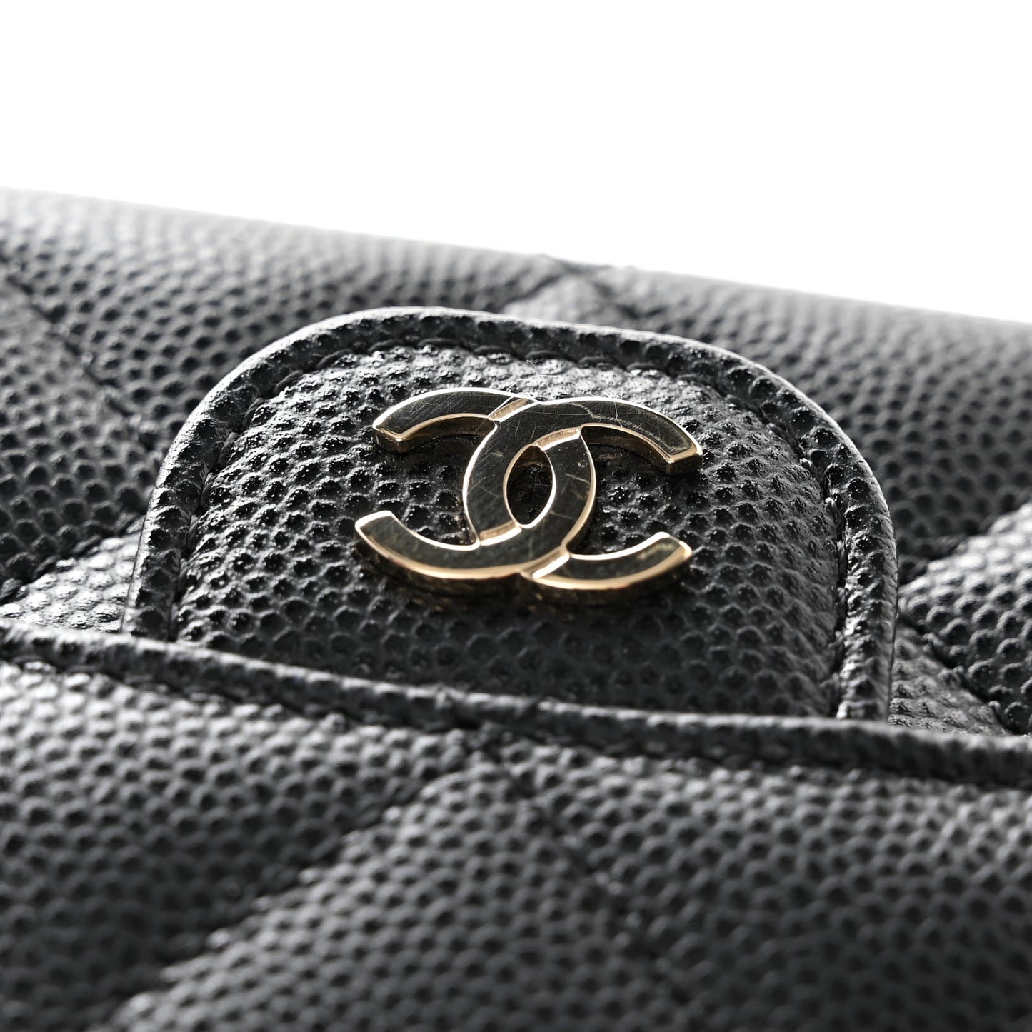 Caviar Quilted Flap Card Holder On Chain Black