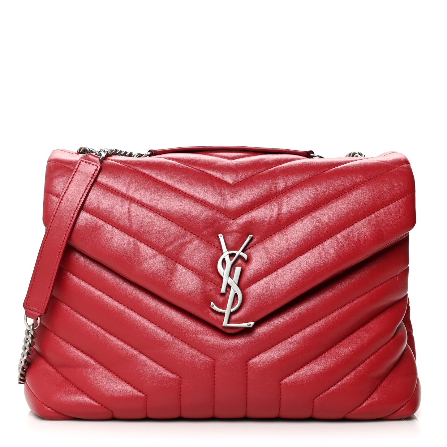 Calfskin Y Quilted Monogram Medium Loulou Chain Satchel Lipstick Red