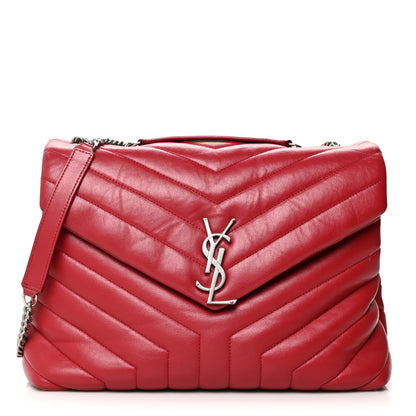 Saint Laurent Calfskin Y Quilted Monogram Medium Loulou Chain Satchel Lipstick Red 1 of 13