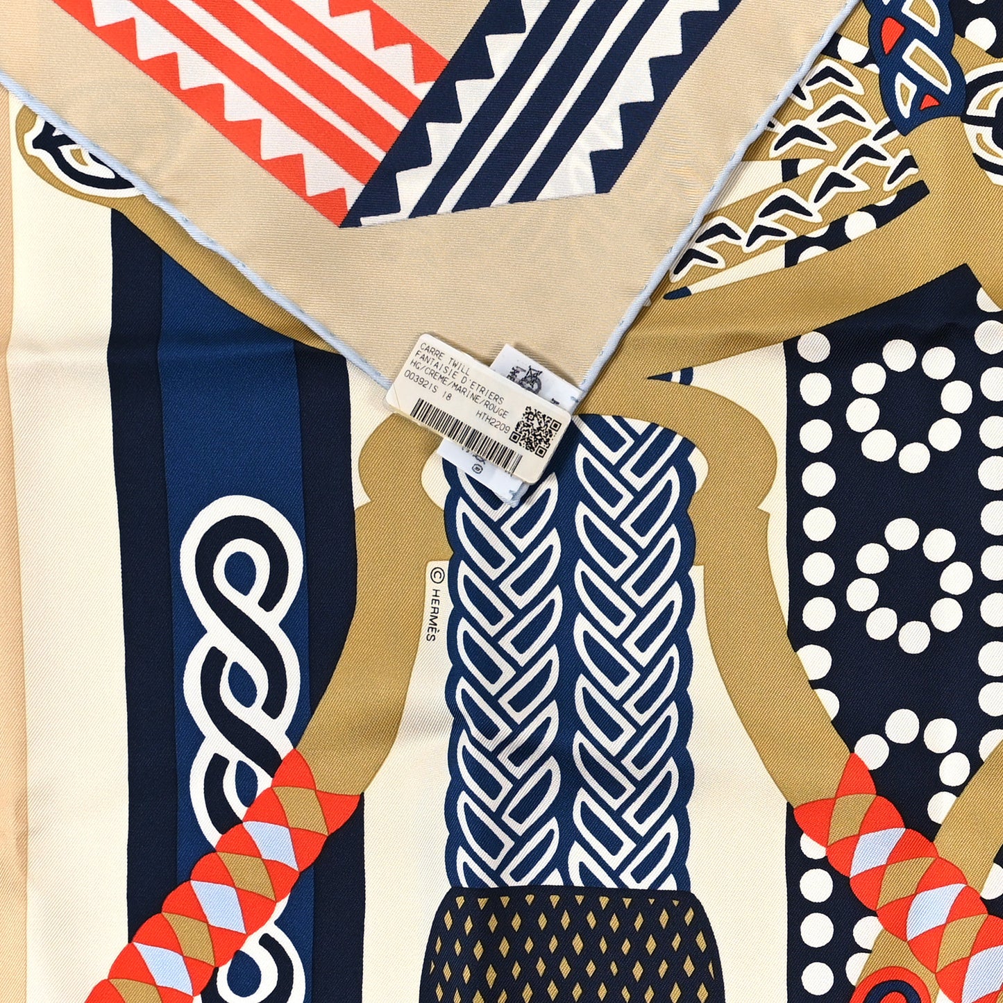 Silk Fantaisie D'etriers Scarf 90 Creme Marine Rouge
