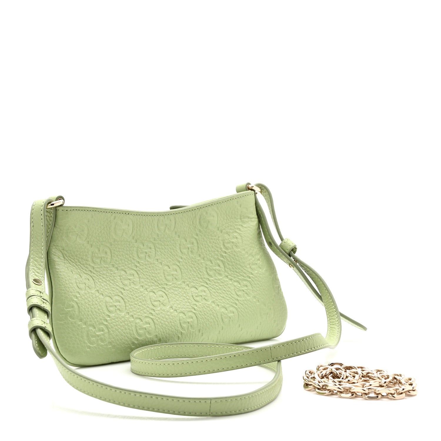 Gucci GG Grainy Calfskin Emblem Super Mini Shoulder Bag Sage Leaf