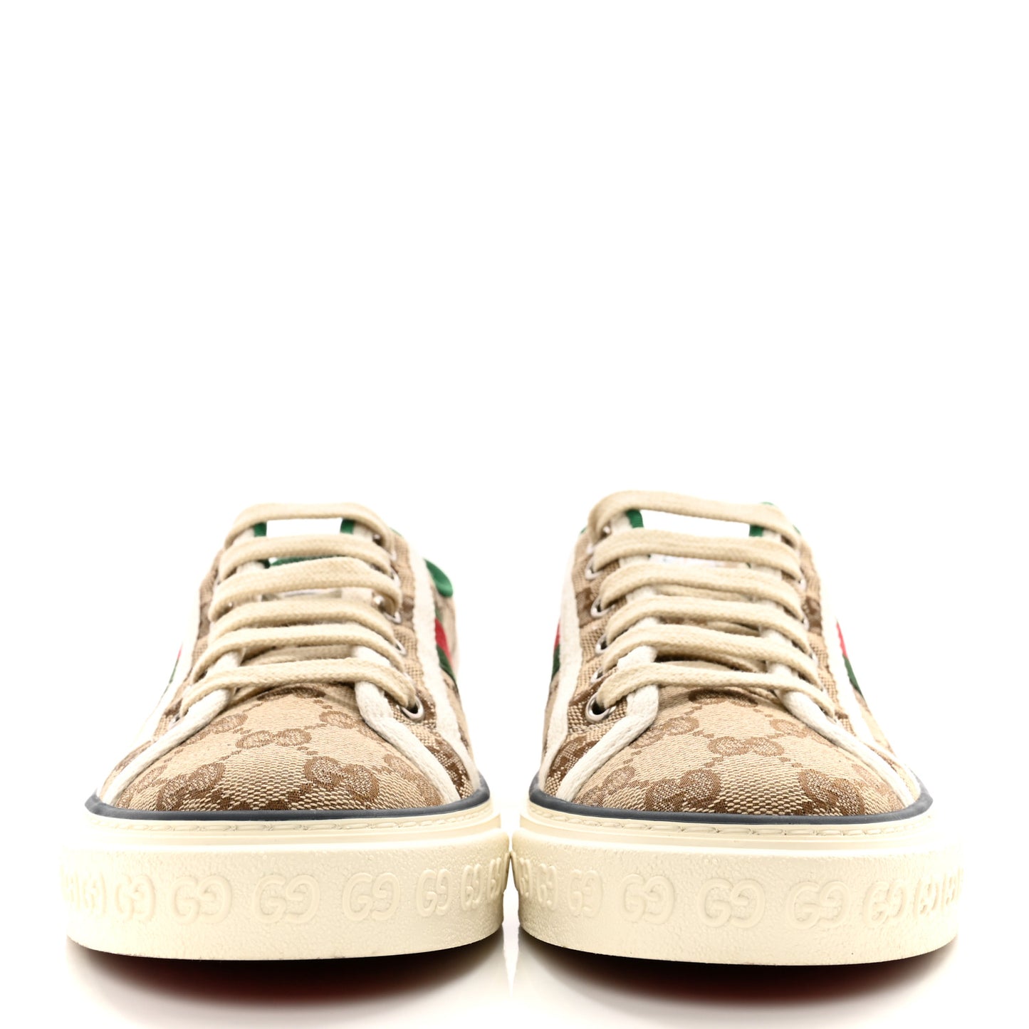 GG Monogram Web Womens 1977 Tennis Sneakers 37 Beige Ebony Mystic White