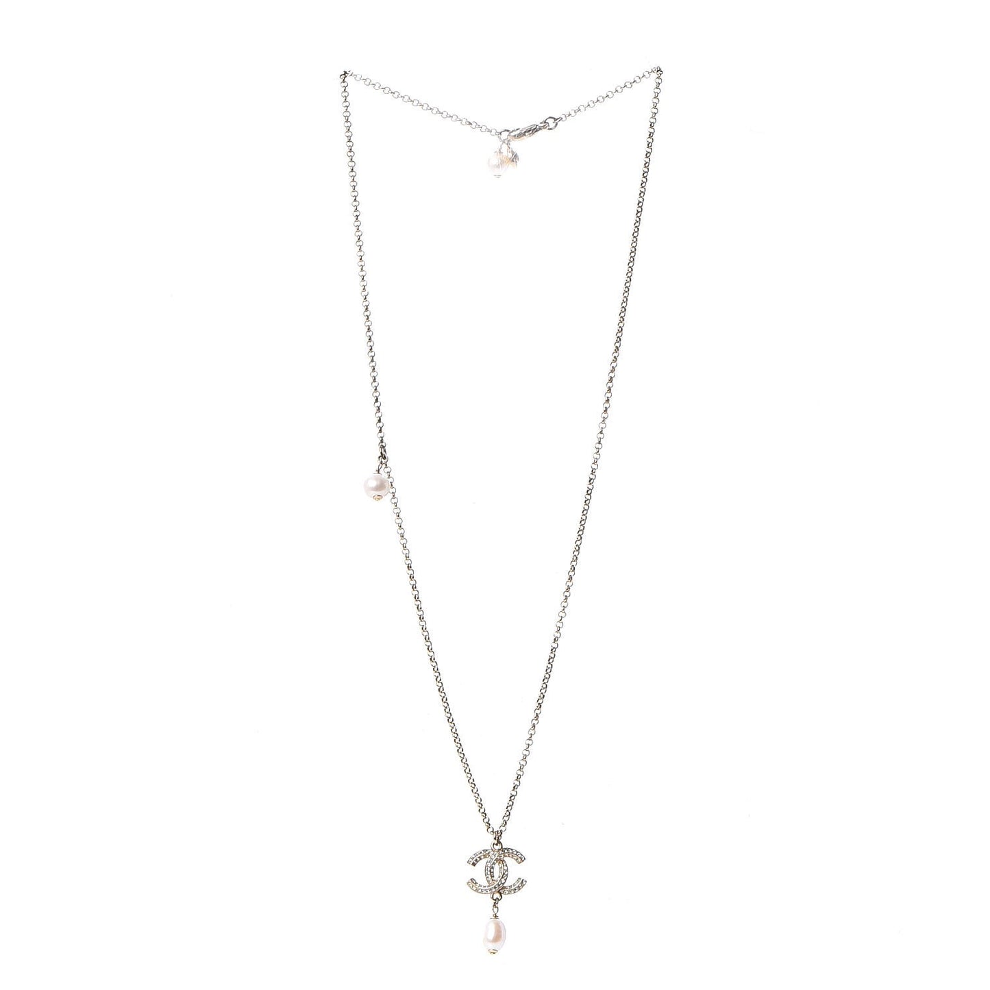 Pearl Crystal CC Drop Necklace Gold