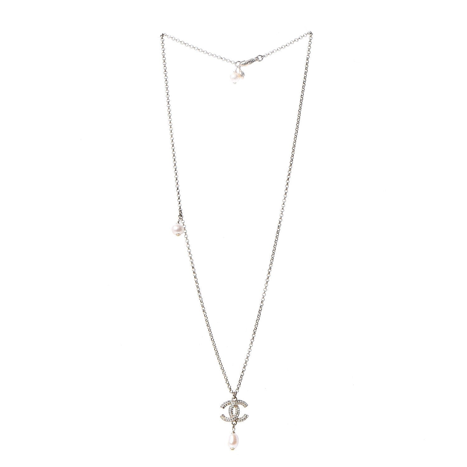 Chanel Pearl Crystal CC Drop Necklace Gold 3 of 7