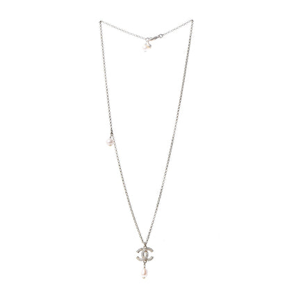 Chanel Pearl Crystal CC Drop Necklace Gold 3 of 7