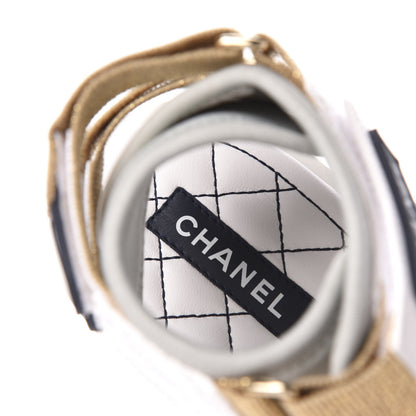 Chanel Goatskin Fabric Gladiator Sandals 39 White Light Grey Navy Blue 6 of 9