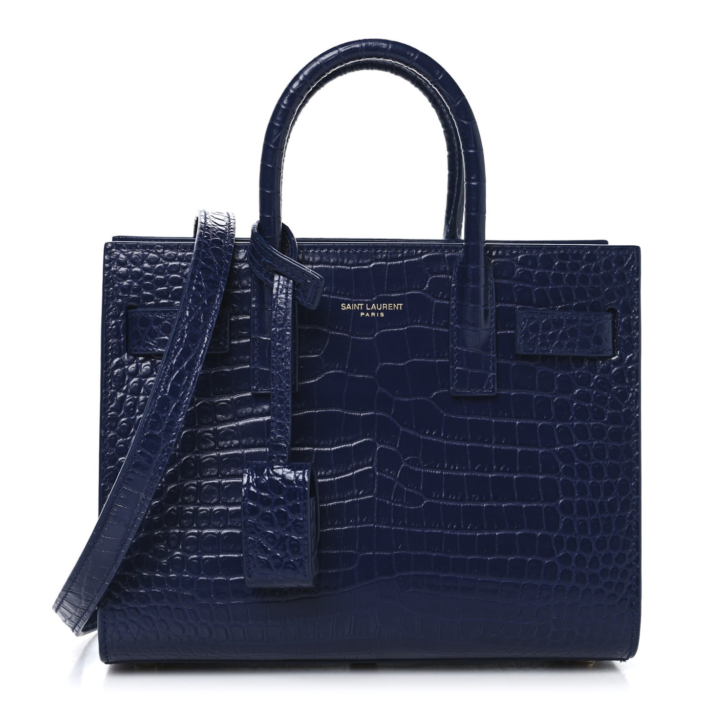 Calfskin Crocodile Embossed Nano Sac De Jour Saphir