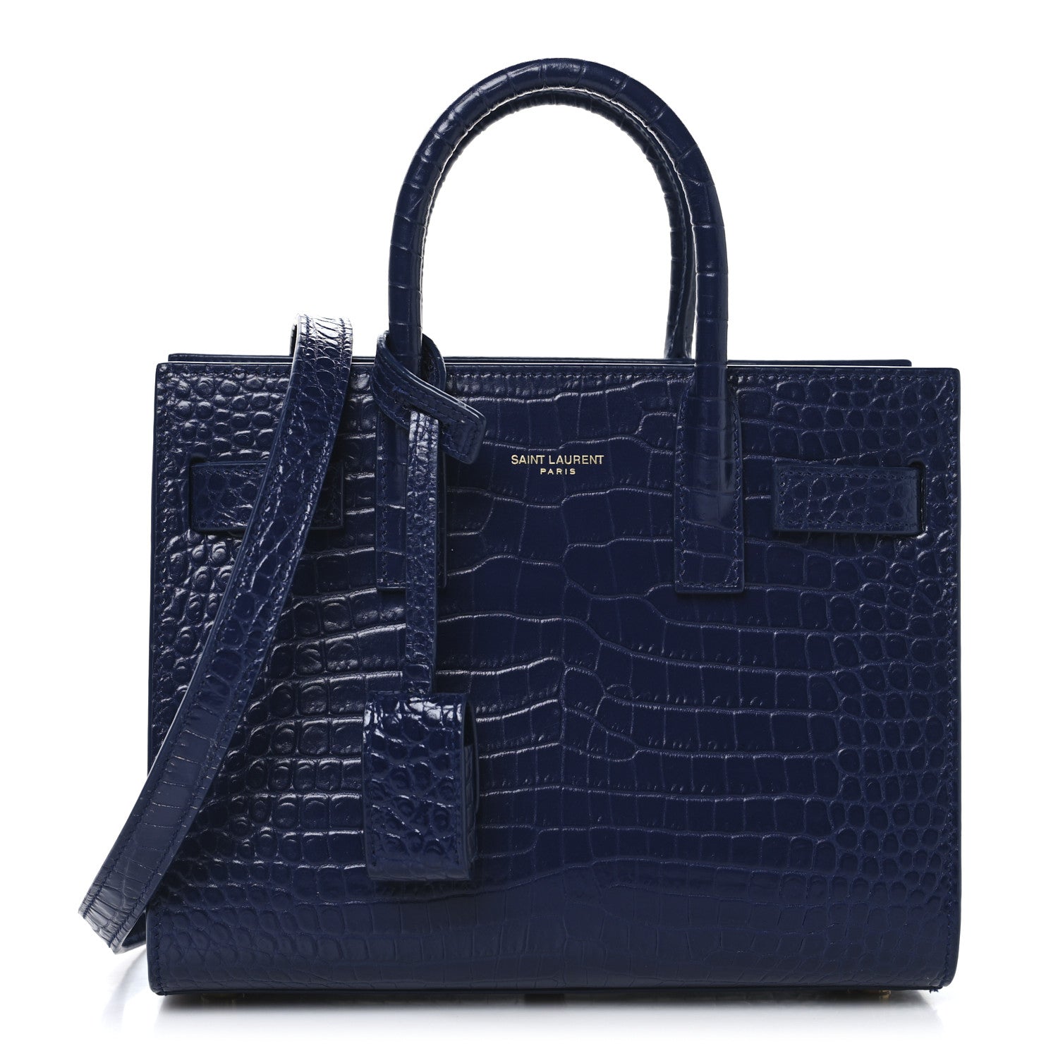 Saint Laurent Calfskin Crocodile Embossed Nano Sac De Jour Saphir 1 of 14