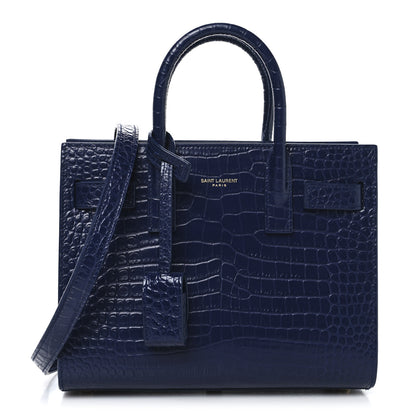 Saint Laurent Calfskin Crocodile Embossed Nano Sac De Jour Saphir 1 of 14